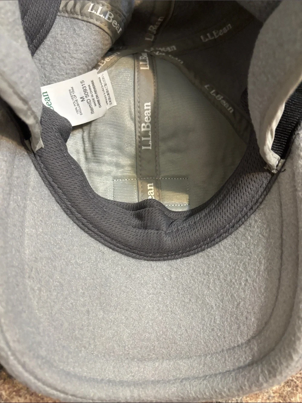 L.L. Bean Light Gray Fleece Cap with Multicolor Patterned Trim